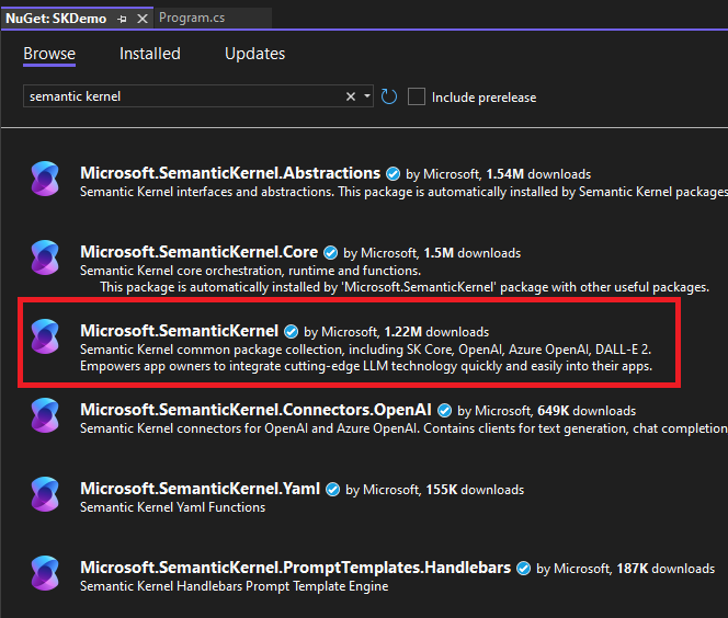 Microsoft.SemanticKernel NuGet package